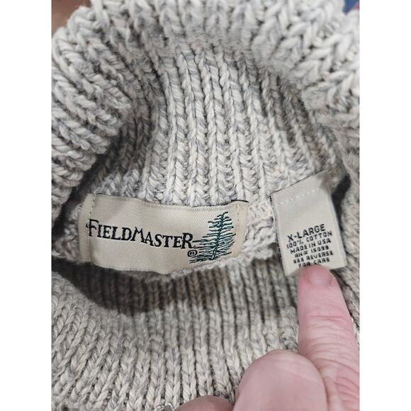 Vintage Fieldmaster Gray Fisherman-Style Mock Neck Cotton Sweater Mens XL Beige - Picture 2 of 6